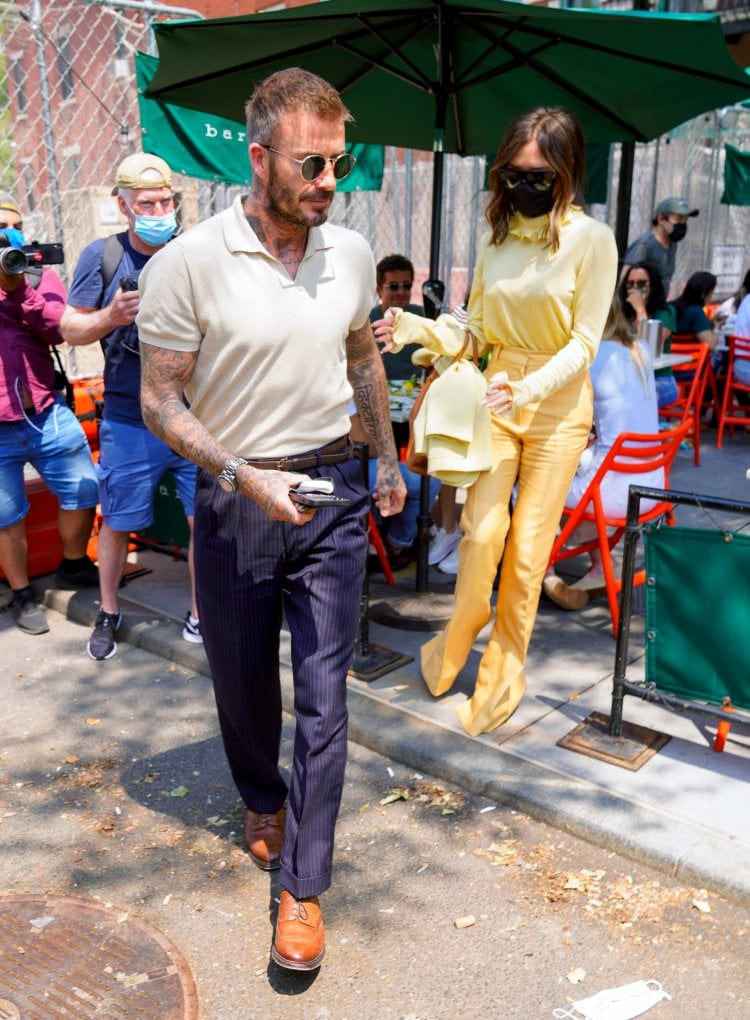 David Beckham and Victoria Beckham depart Bar Pitti after having lunch there in New York
