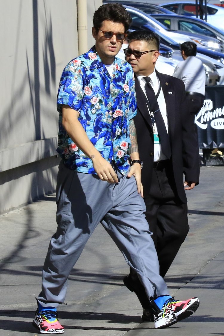 John Mayer And Annette Bening Arrive At The Jimmy Kimmel Live Studio In Los Angeles