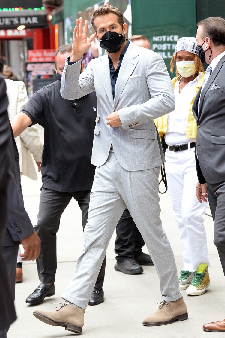 Ryan Reynolds is seen leaving Good Morning America studios promoting his new movie Free Guy in New York City