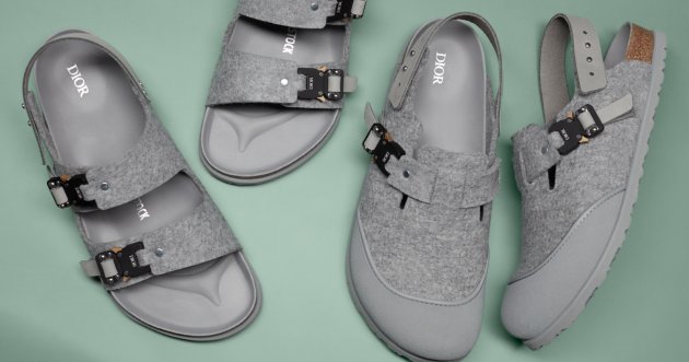 Dior’s first collaboration with Birkenstock! Dior Gray sandals on the Paris Collection runway!