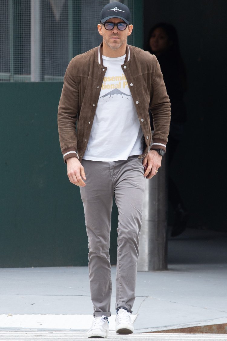 *EXCLUSIVE* Ryan Reynolds cuts a cool figure during NYC stroll in letterman jacket