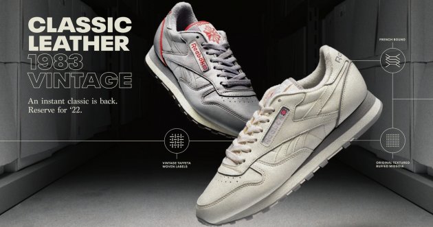 Reebok’s iconic “Classic Leather” sneaker, reissued from its 1983 release