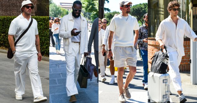 What are the tips for successfully dressing in all-white items? See examples of men’s coordination for reference in overseas snapshots.