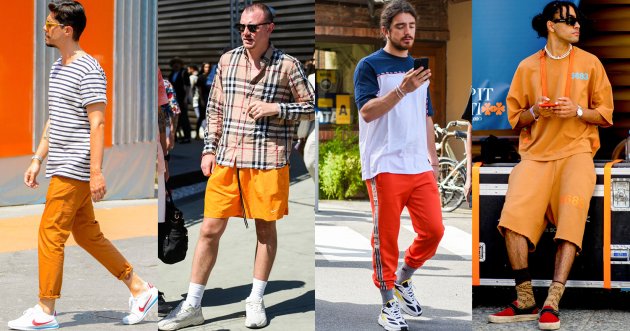 A collection of men’s outfits with orange pants that look great in summer!