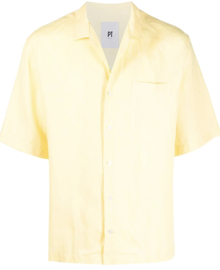 PT TORINO Light yellow open collar short sleeve shirt