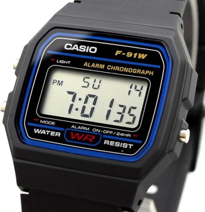 Casio F-91W Features 5: " with time, alarm, stopwatch, and calendar functions."