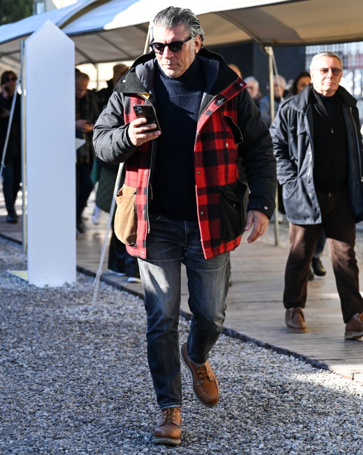 Pitti Uomo 103 - Men's outfits with red check mountain parka