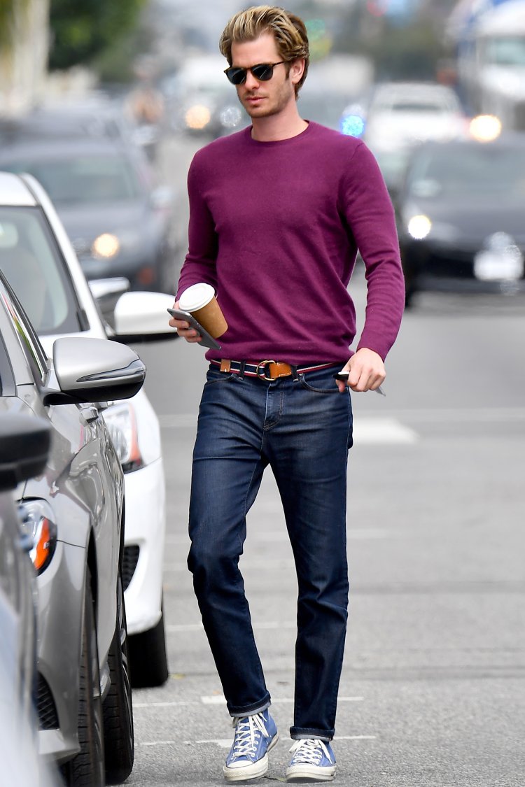 EXCLUSIVE: Andrew Garfield is all smiles from ear to ear as he enjoys a cup of coffee with a friend