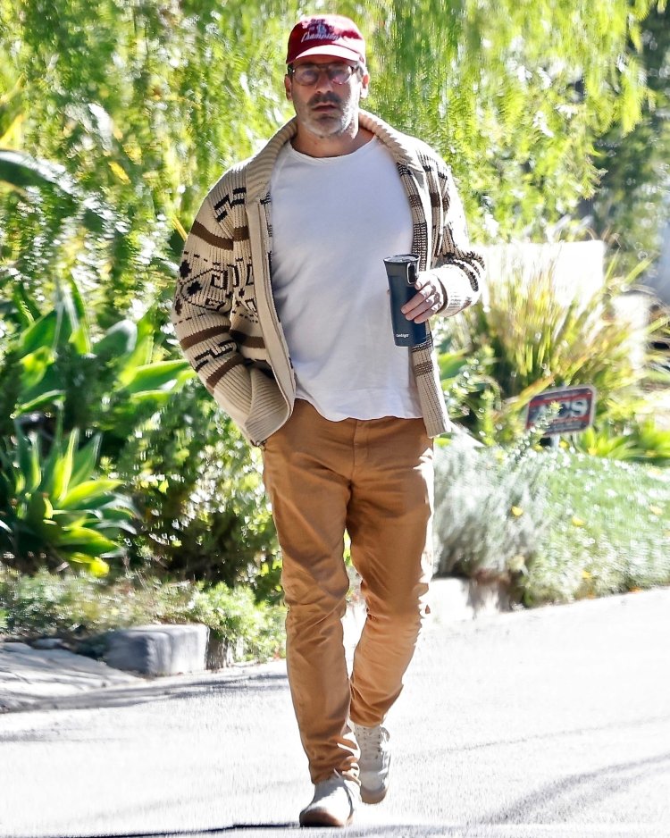 *EXCLUSIVE* Jon Hamm goes on a morning walk showing off his fall fashion style