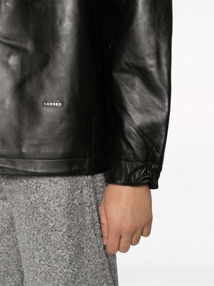 SANDRO Hooded Leather Jacket