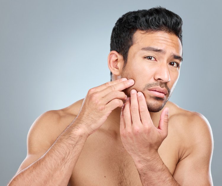 Men in their 40s concerned about skin blemishes and wrinkles