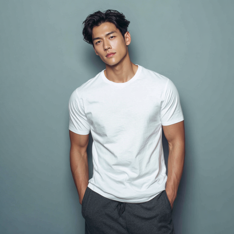 Body-trained beauty men who wear GP T-shirts.