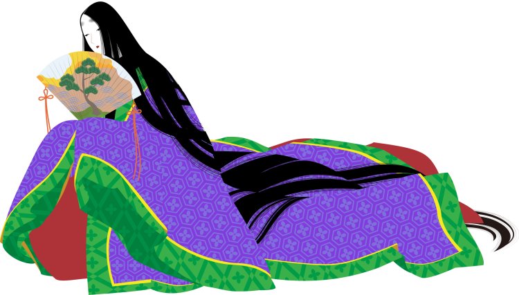 檜扇を持つ平安貴族女性A woman wearing a Heian period-style kimono (uchi). Image illustration