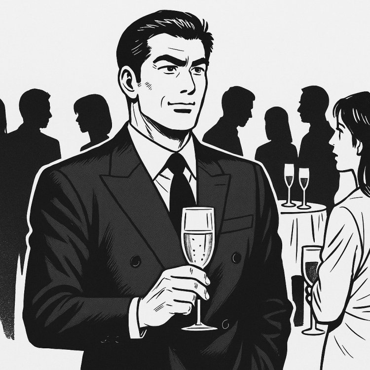 立食パーティーで新たな出会いで成長しようとする40代イケオジダンディー