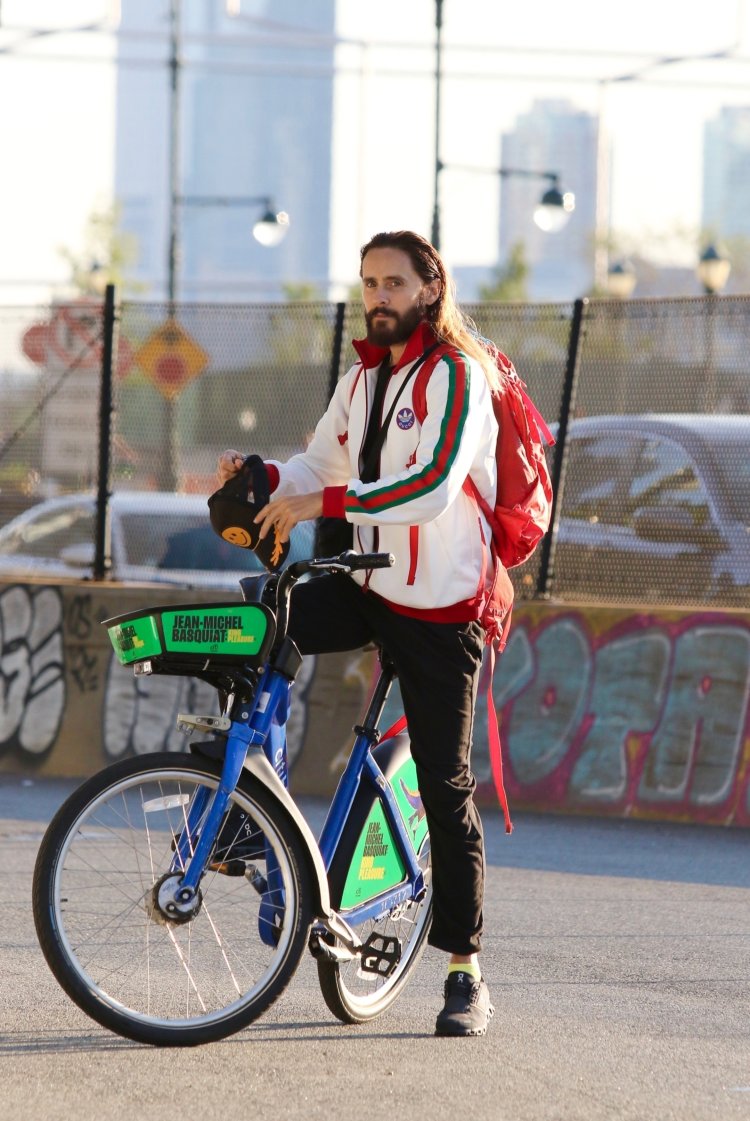 *EXCLUSIVE* Jared Leto takes a sunset CitiBike ride along Hudson River Park in NYC