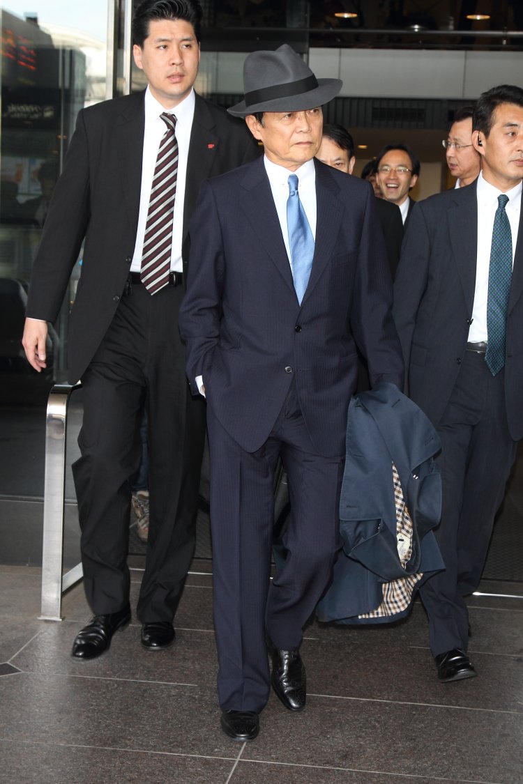 Taro Aso ,Minister of Finance of Japan, returen from G7 in UK on 12 May 2013 Narita International airport Chiba pref Japan
