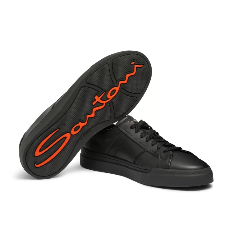 SANTONI ESSENTIALS Men's Leather Double Buckle Sneakers Blackimgi_21_editorialimage