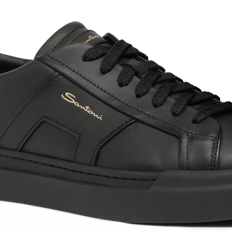 SANTONI ESSENTIALS Men's Leather Double Buckle Sneakers Blackimgi_22_editorialimage