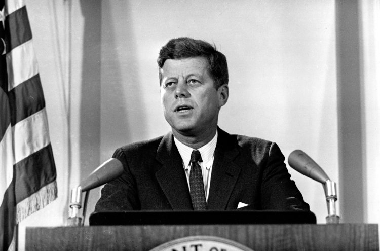 John F. Kennedy, Nov. 02, 1962 : U.S. President John F. Kennedy reports to the nation on the status of the Cuban crisis from Washington, D.C. on Nov. 2, 1962. He told radio and television listeners that Soviet missile bases "are being destroyed" and that U.S. air surveillance would continue until effective international inspection is arranged. U.S. government conclusions about the missile bases, he said, are based on aerial photographs made Nov. 1. (AP) Photo)Kennedy