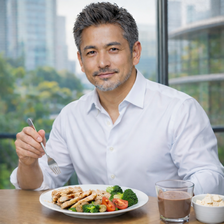 PFCバランスのとれた食事をとるイケオジアラフォー男性