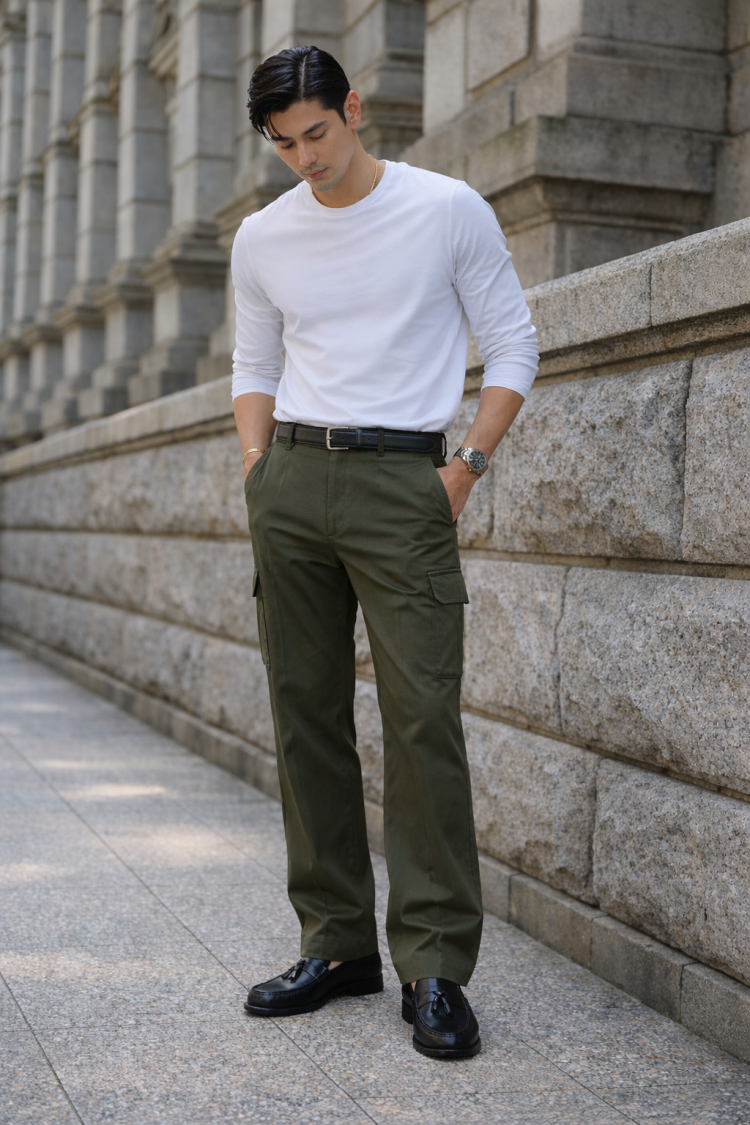 White Long T & Cargo Pants