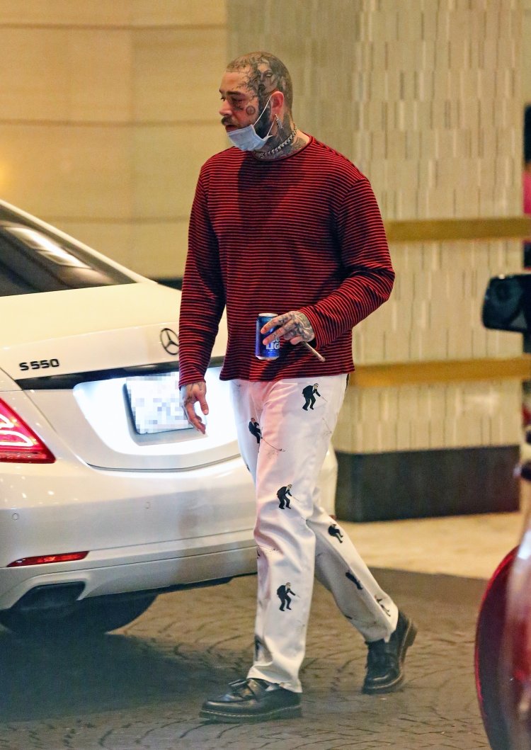 *EXCLUSIVE* Post Malone leaves the London Hotel in L.A. with SUV's full of purchases with his heavy entourage
