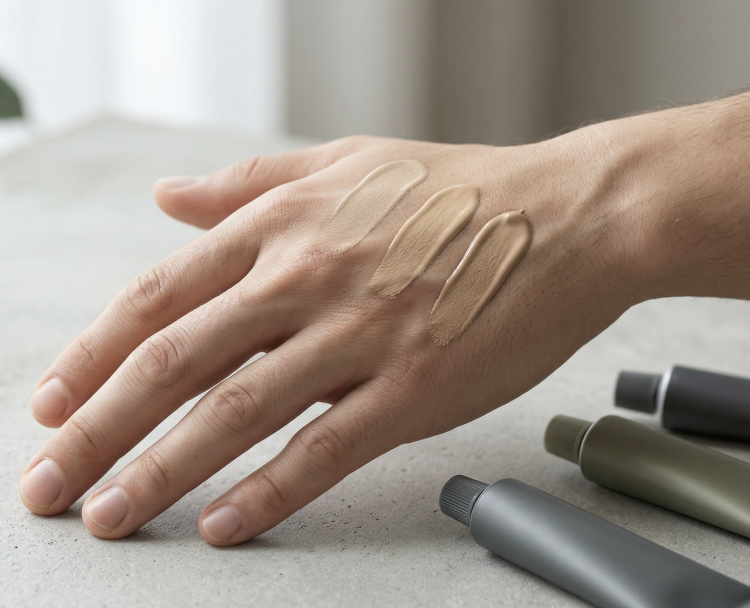 Comparison of texture and elongation of BB cream on the back of the hand.