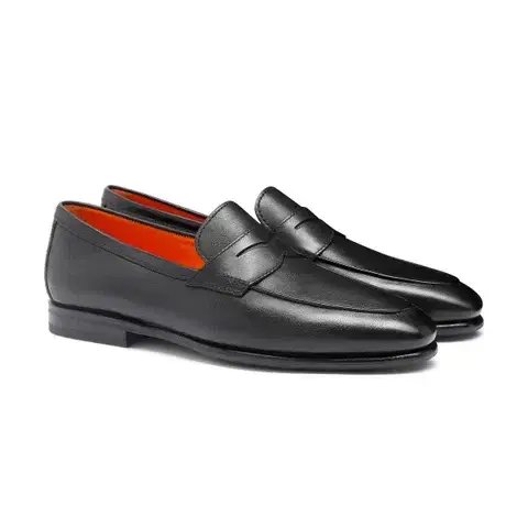 santoni メンズ レザー Carlo ローファー ブラック