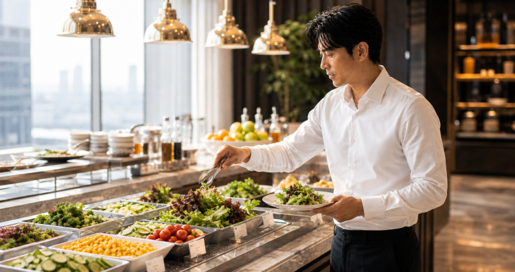 シェラトンの朝食会場で野菜中心にっくアップするＯＴＯＫＯＭＡＥ読者モデル