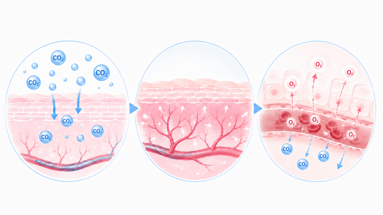 Carbon dioxide gas promotes blood flow and reduces swelling and sagging