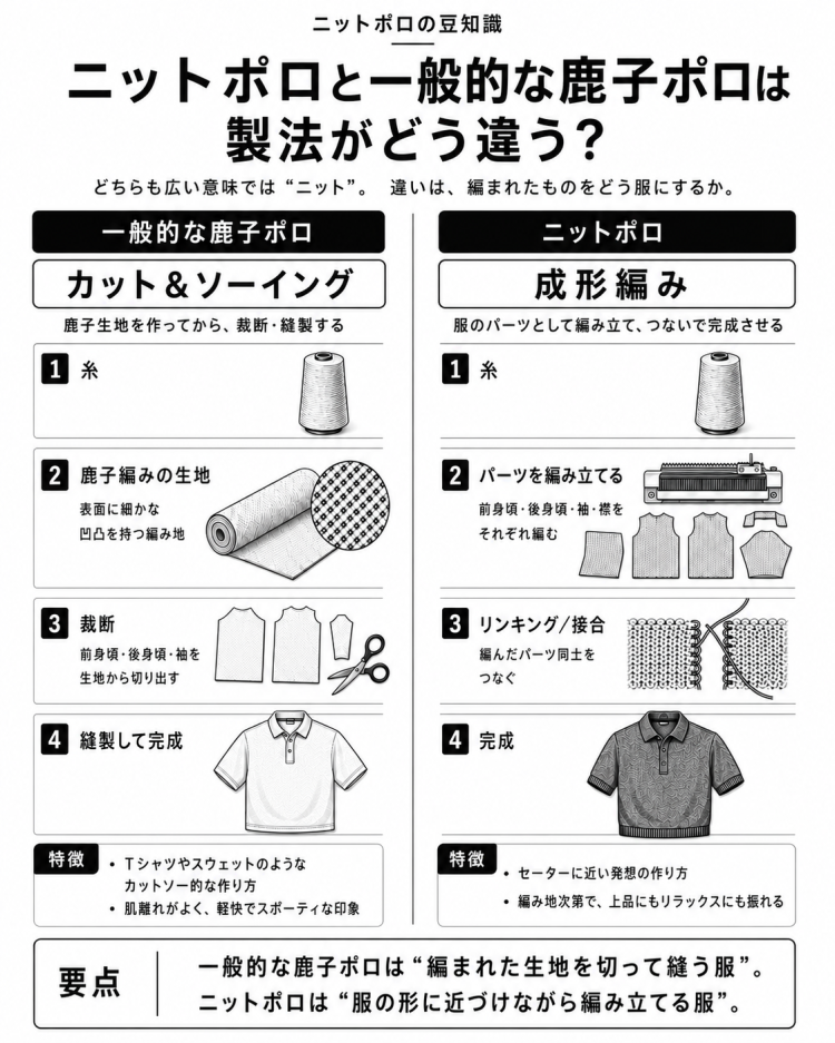 Difference in manufacturing process between knit polo and general deer polo