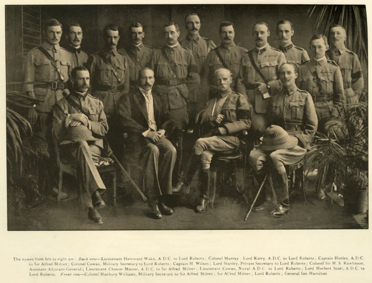 'Lord Roberts and Sir Alfred Milner with their Personal Staffs', 1900, (1901). Creator: Unknown.
