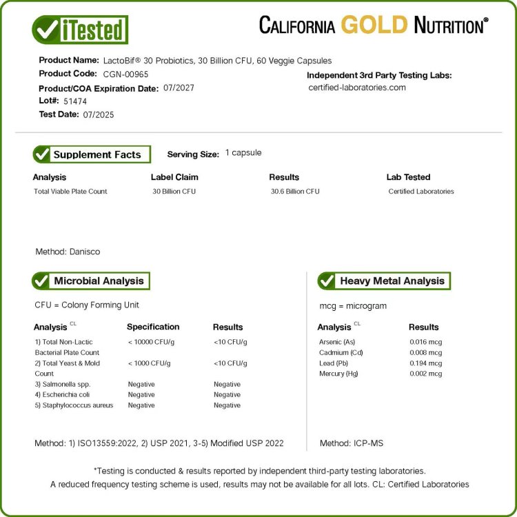 California Gold Nutrition, LactoBif® 30 Probiotics, 30 Billion CFU, 60 Veggie Capsules