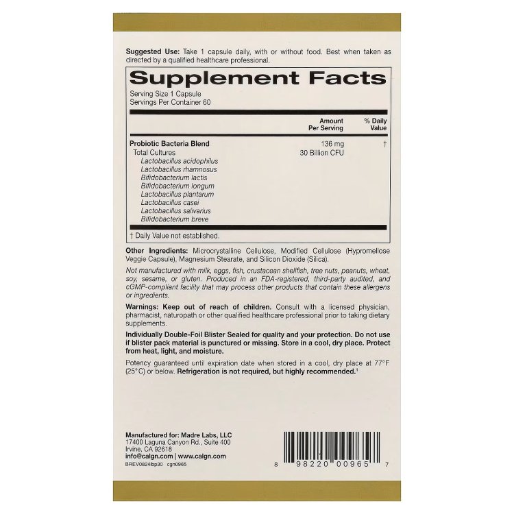 California Gold Nutrition, LactoBif® 30 Probiotics, 30 Billion CFU, 60 Veggie Capsules