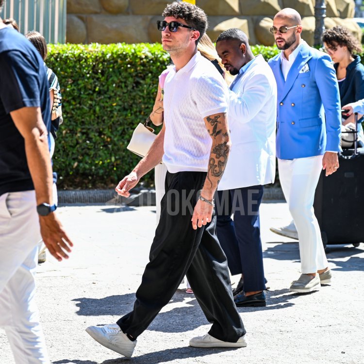 Summer Outfits for Mature Men Featuring a White Knit Polo Shirt