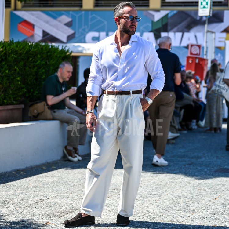 Summer Outfits for Mature Men Featuring White Straight-Leg Pants