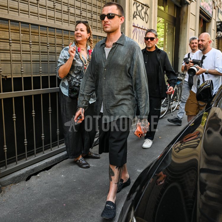 A Sophisticated Summer Outfit for Men Featuring Black Shorts and Loafers