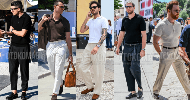 With a polished look in style right now, we recommend pairing your summer polo shirts with slacks and loafers.