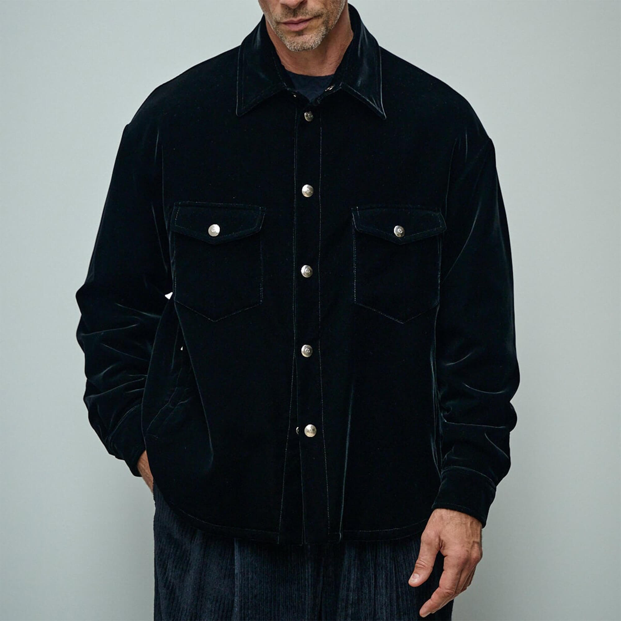 GIORGIO ARMANI メタルボタン スムースベルベット オーバーサイズシャツ