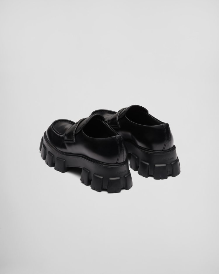 PRADA「Monolith Brushed Leather Loafers」