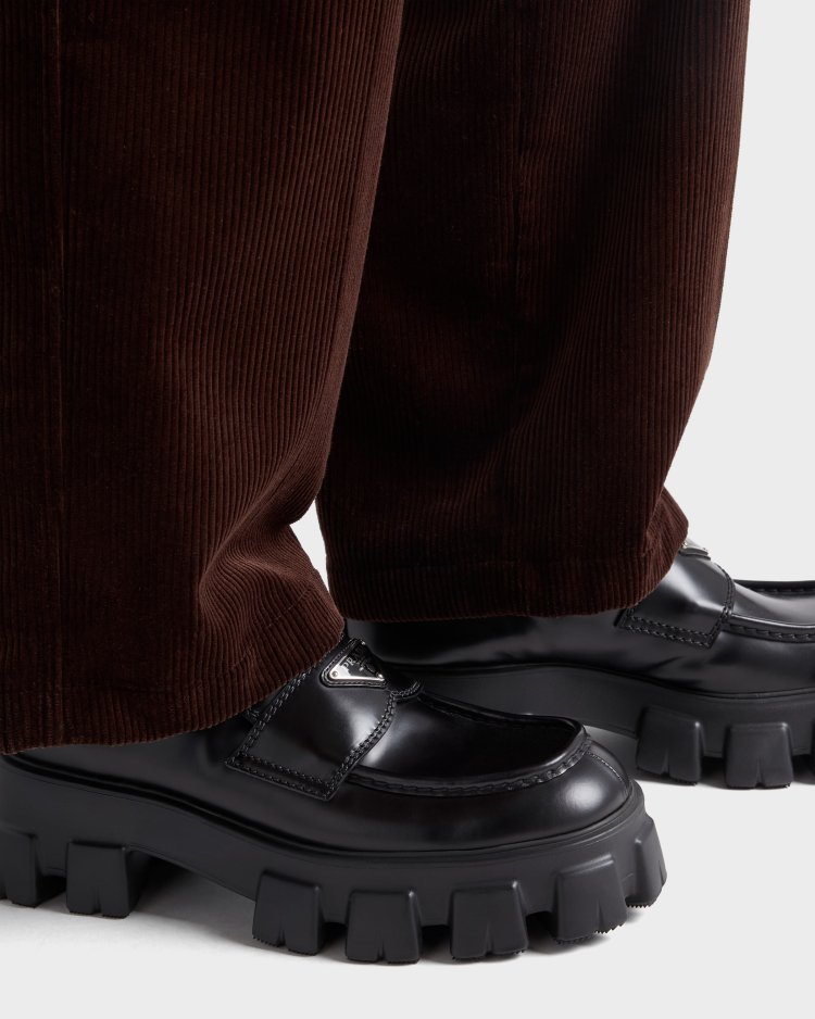 PRADA「Monolith Brushed Leather Loafers」