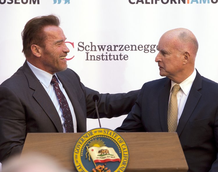 Arnold Schwarzenegger. Jerry Brown